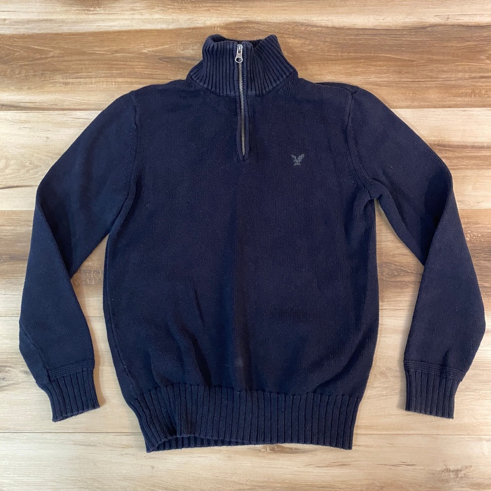 American Eagle Sweater Mens Small Navy Blue 100% Cotton Quarter Zip